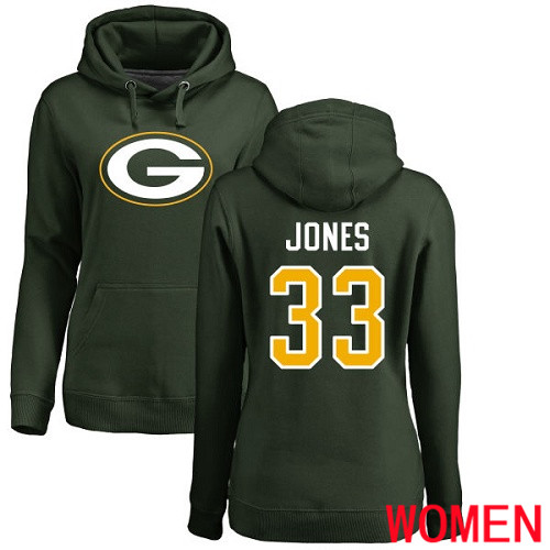 Green Bay Packers Green Women #33 Jones Aaron Name And Number Logo Nike NFL Pullover Hoodie Sweatshirts->green bay packers->NFL Jersey